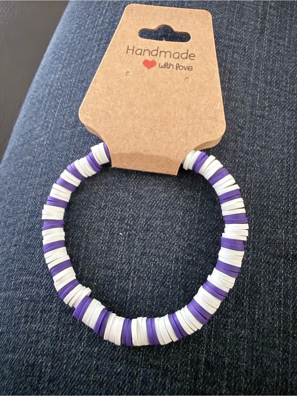 Kids Stretch Bead Bracelet in Purple & White - Handmade